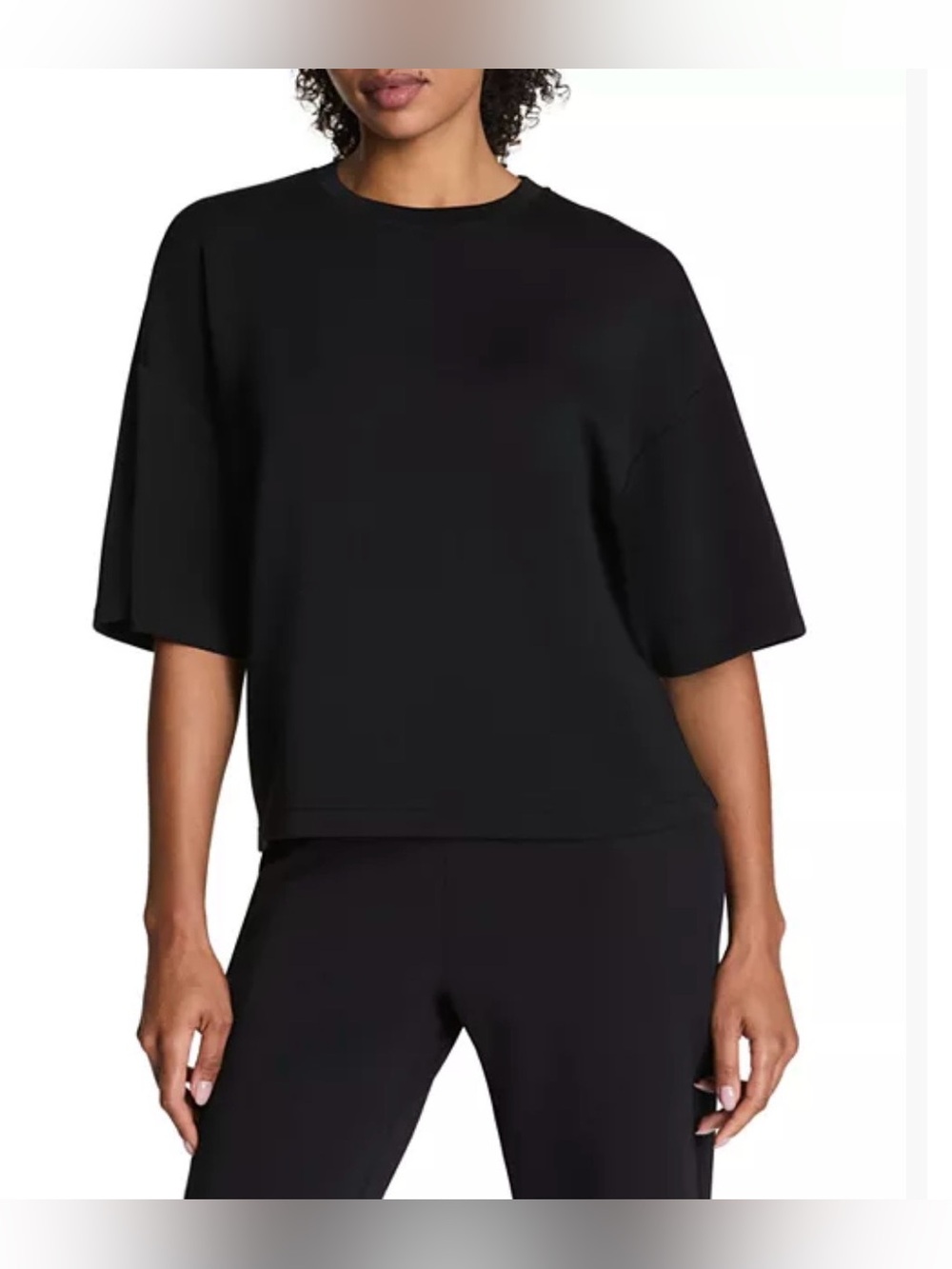 Spanx Air Essentials Boxy Tee Black Relaxed Short Sleeve Top - Sz XS NWOT